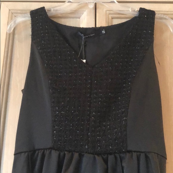 NWT! Black satin v-neck dress with sparkle knit - Picture 2 of 6